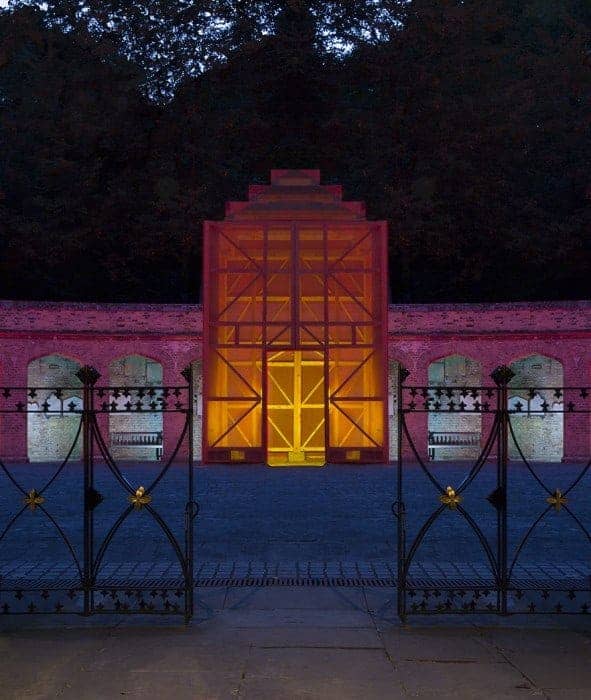 Illuminated stepped installation at Highgate Cemetery