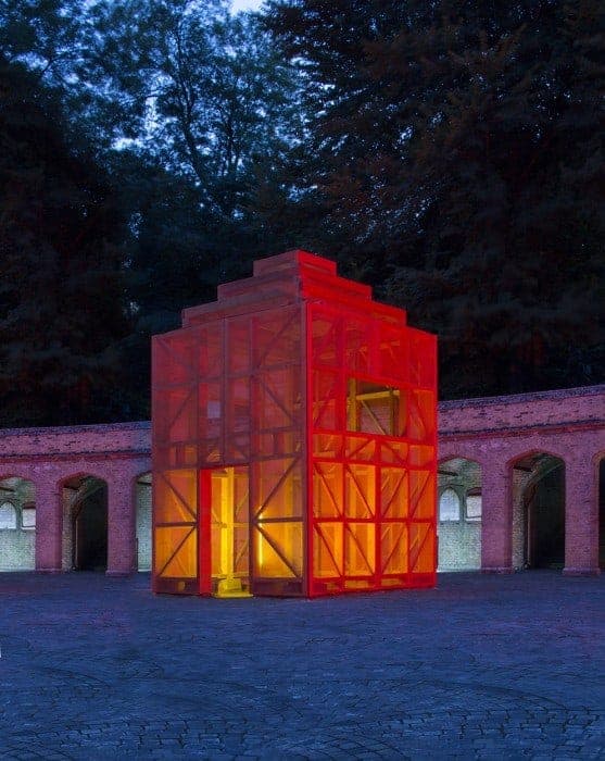 Side view of the translucent installation at Highgate Cemetery