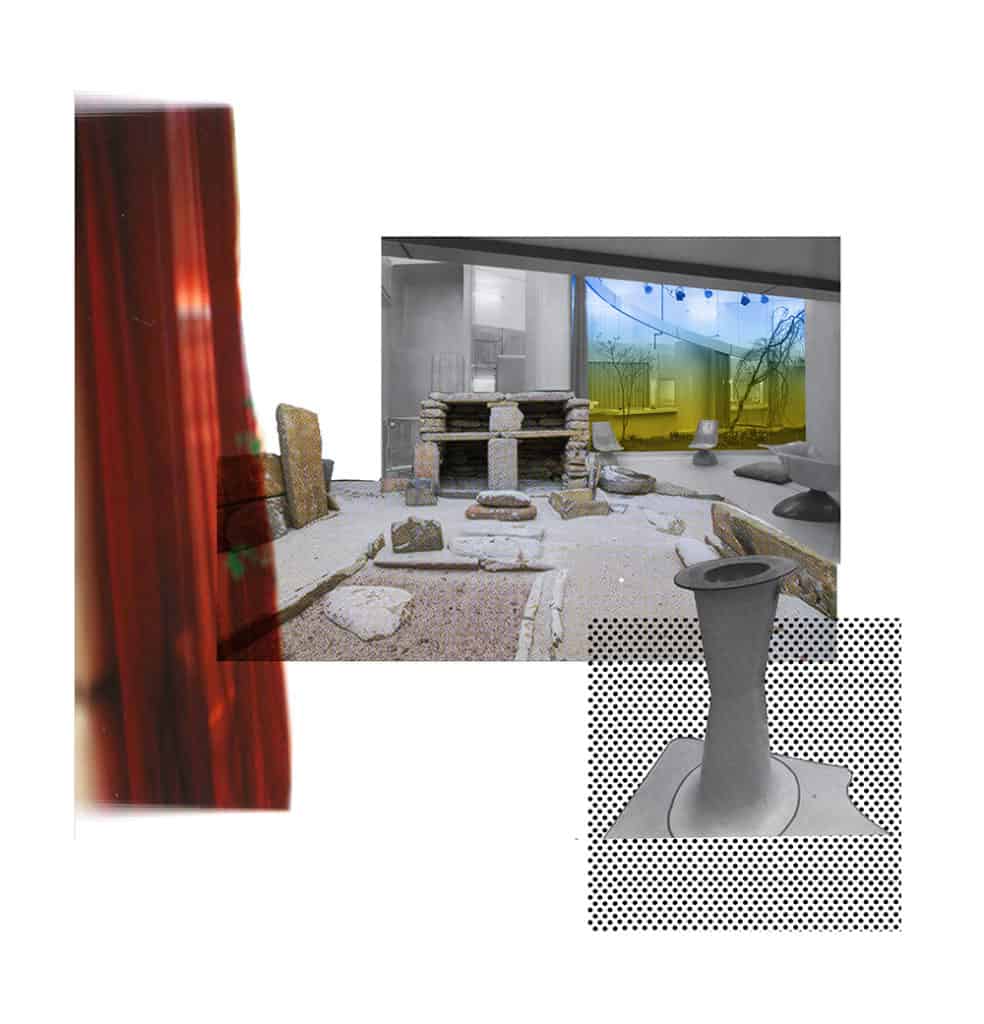 Interior study combining ancient and futuristic domestic elements