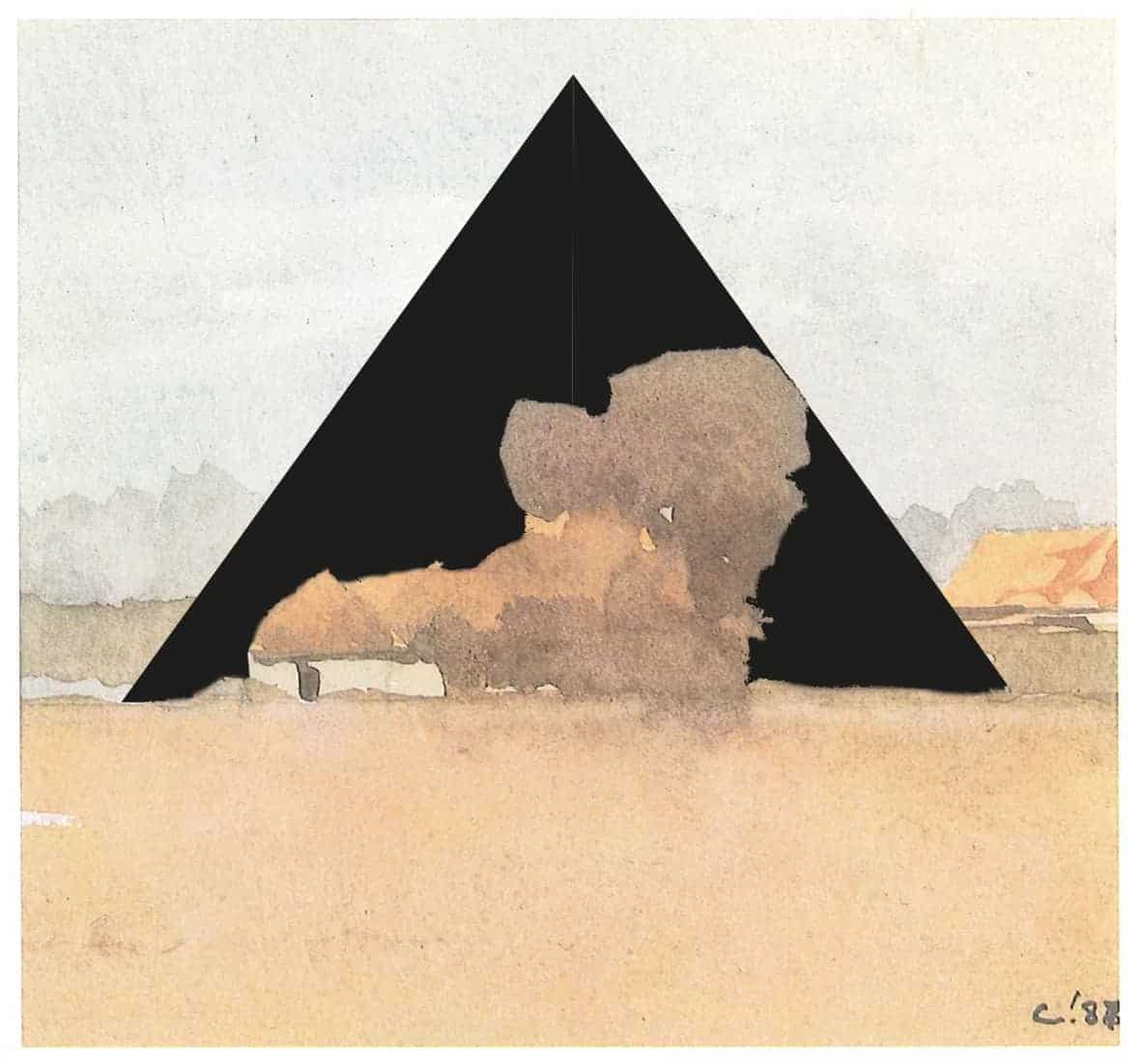 A black triangle inserted into a watercolour landscape