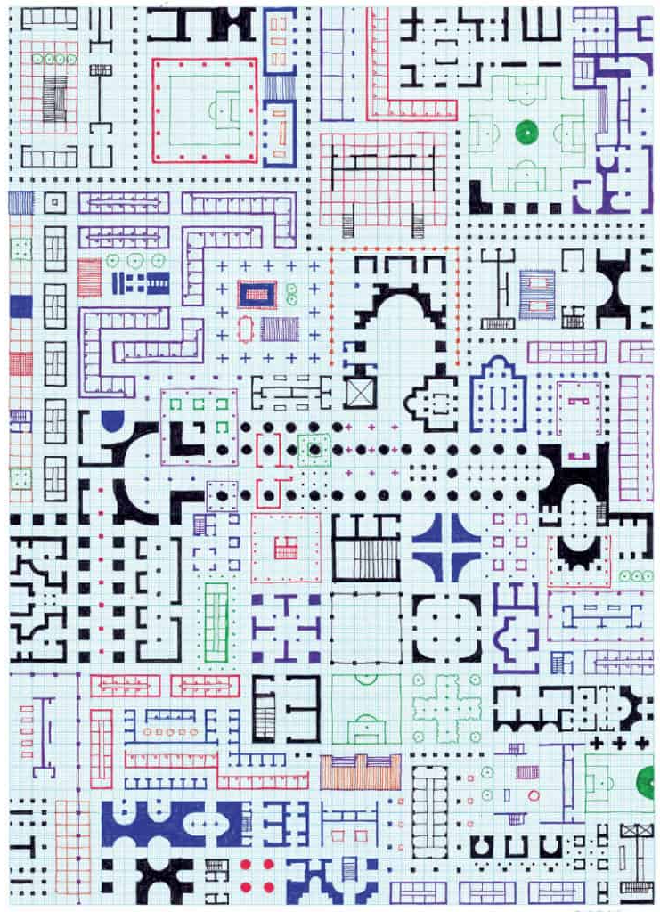 Empire of Ice Cream drawing densely filled with coloured architectural fragments