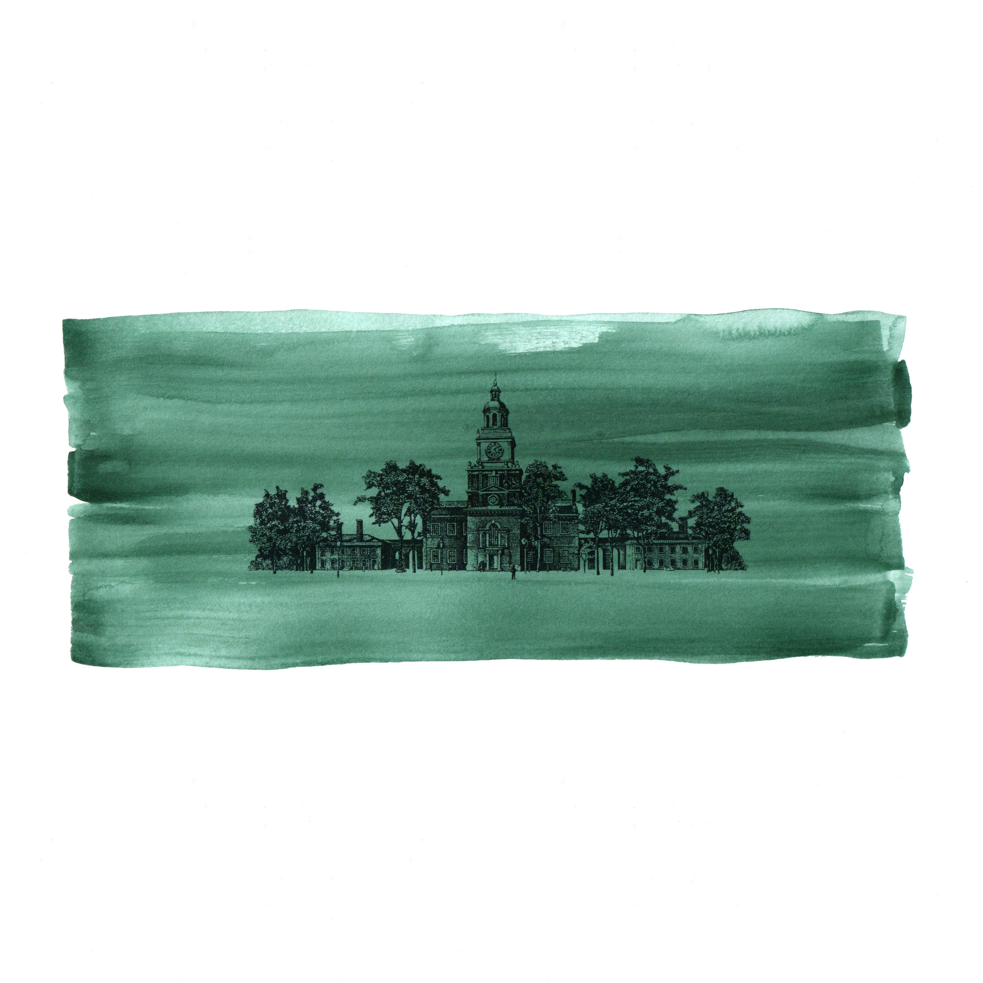 Another hundred-dollar study with architecture set within green washes.