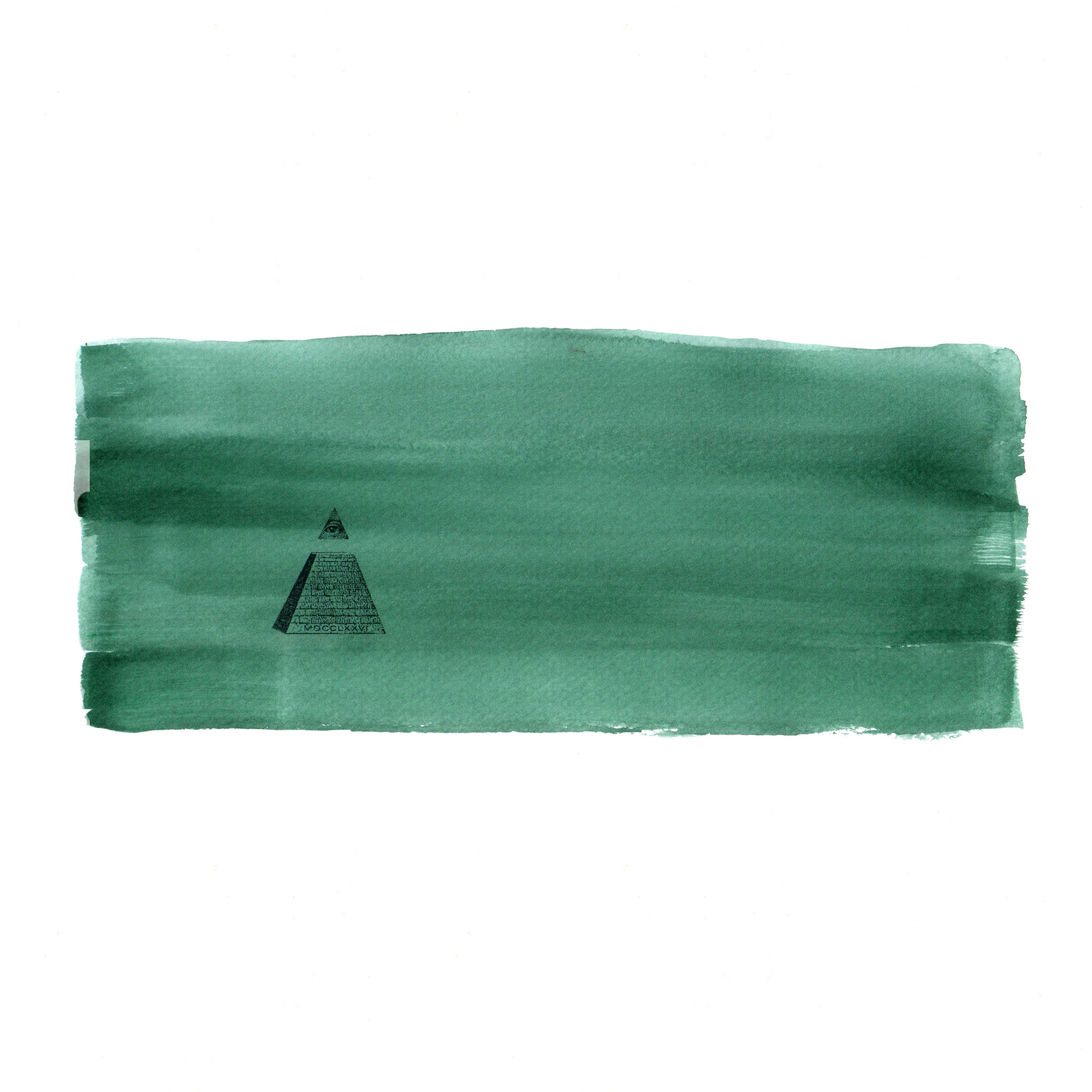 A green one-dollar study with the pyramid and Eye of Providence.