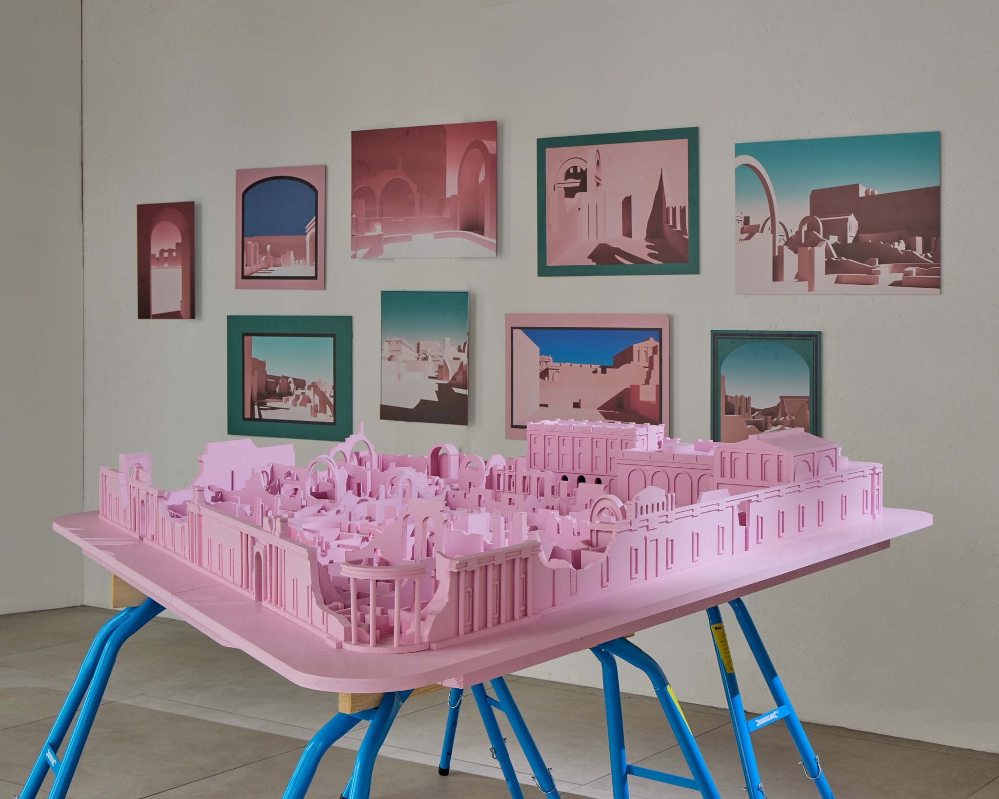 The pink Bank of England in Ruins model by Studio Jacob, with manufacturing led by Allen Bell and Eda Sefa