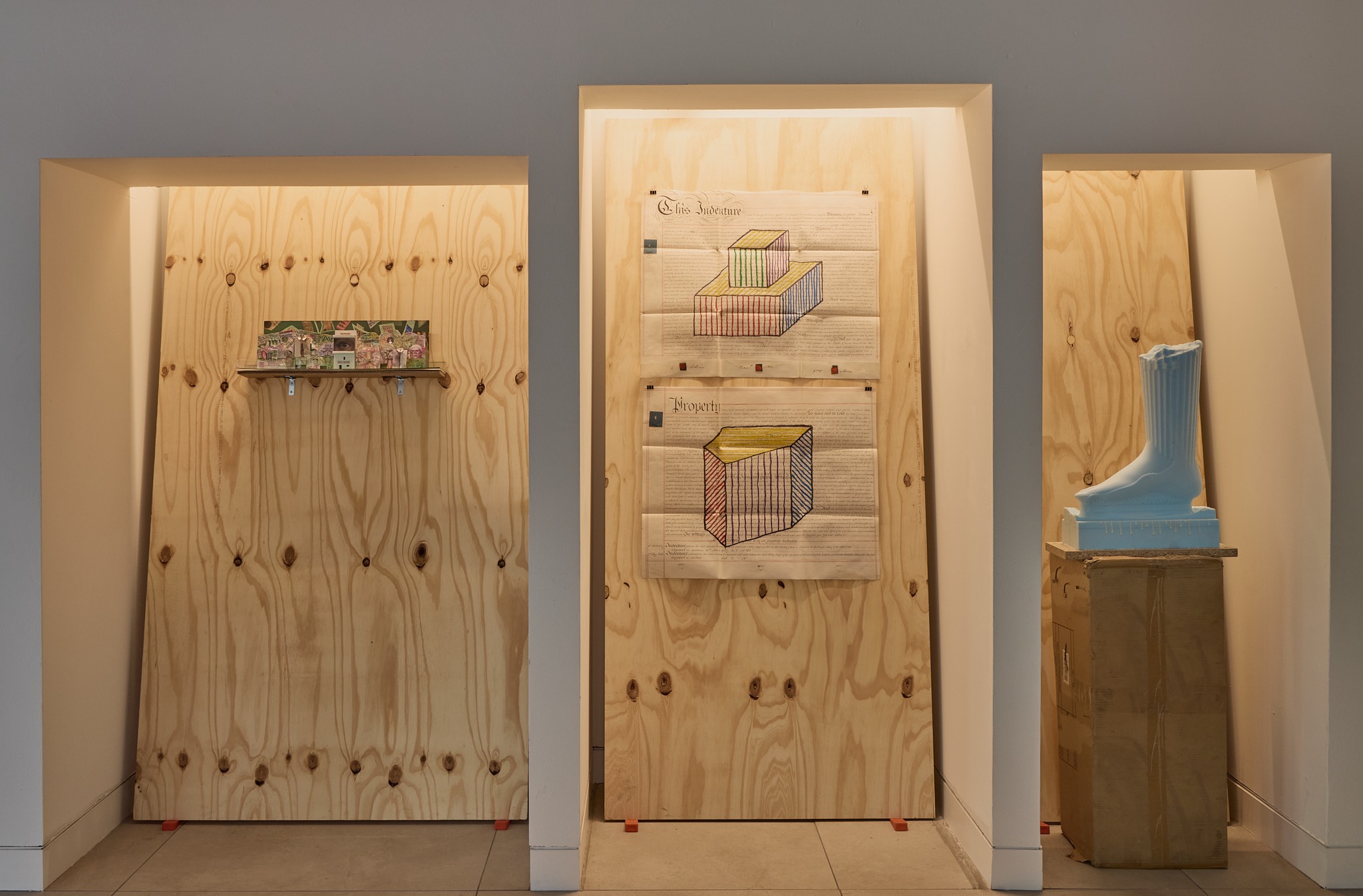 Forms Derived from a Cube (Mortgage) displayed alongside architectural fragments in The Bank of England in Ruins