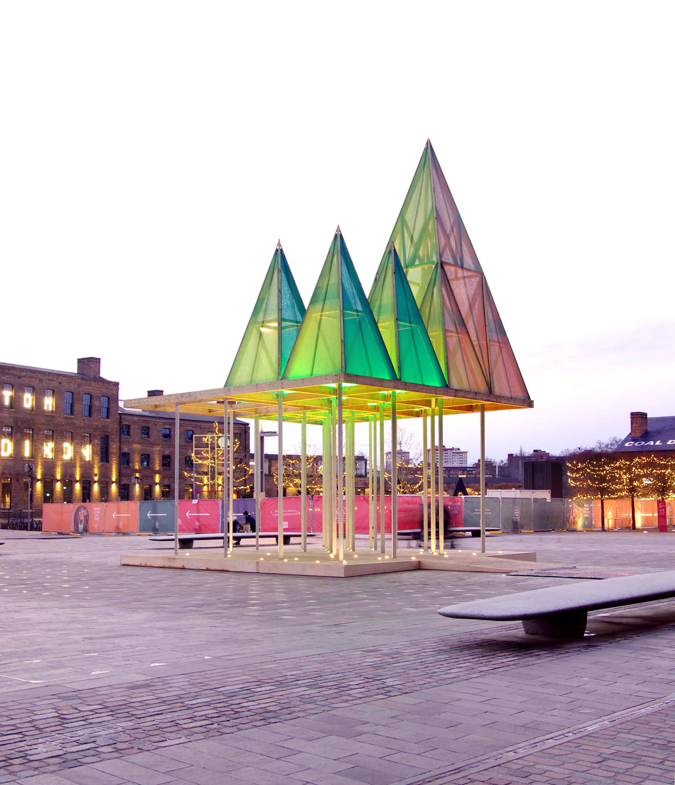 The Electric Nemeton among the buildings of Granary Square