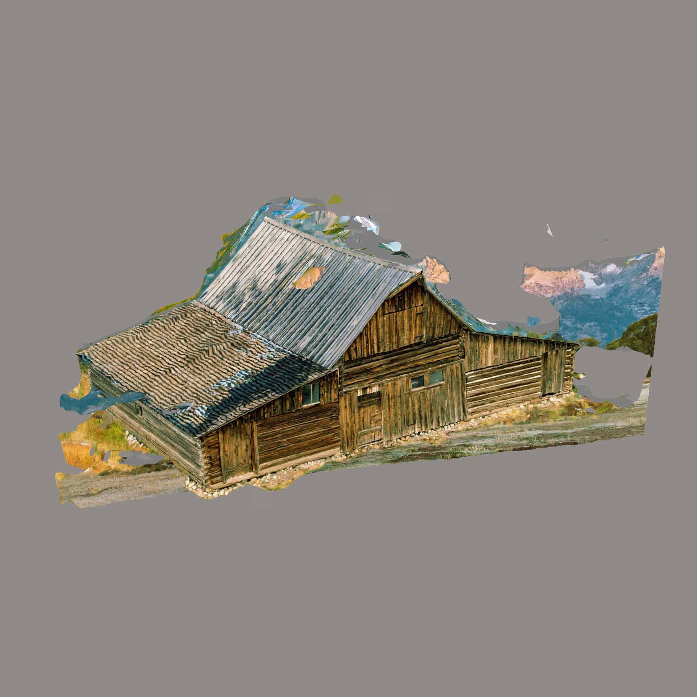 Textured digital reconstruction of the barn with incomplete surrounding surfaces